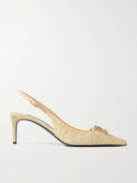 Logo-embellished Raffia Slingback Pumps