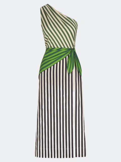 Belem Poplin Midi Dress in Green Multi Stripe Combo