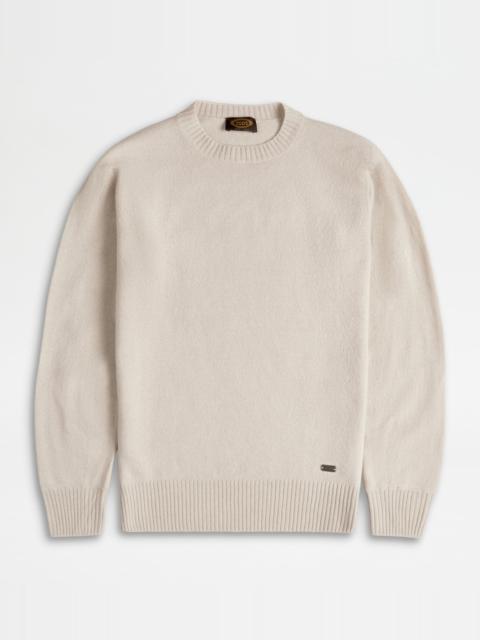 CASHMERE BLEND ROUND-NECK PULLOVER - BEIGE