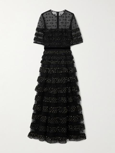 Ruffled Fil Coupé Tulle And Chiffon Midi Dress