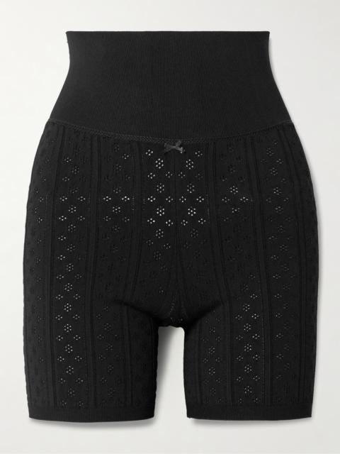 Bow-embellished Pointelle-knit Recycled-jersey Shorts