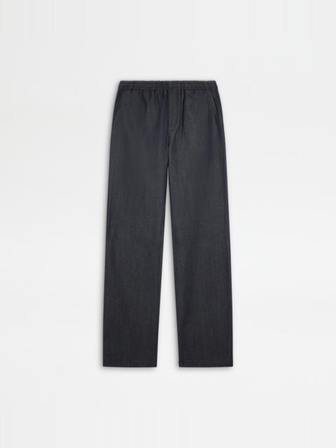 PANTS IN WOOL DENIM WITH DRAWSTRING - BLUE