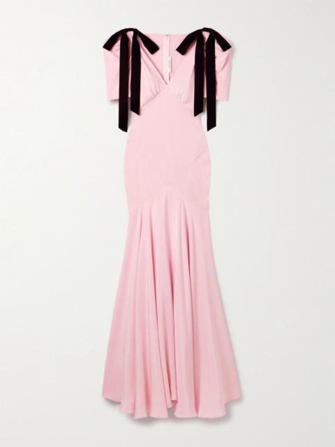 Velvet bow-embellished silk-crepe gown Pink