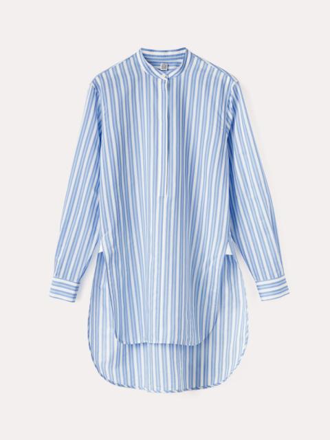 Long cotton silk shirt cornflower stripe