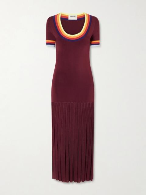 Saucer Pleated Striped Jersey Midi Dress