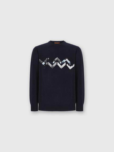 Crew Neck Sweater with Zigzag Detail