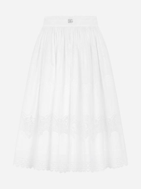 Embroidered cotton midi skirt