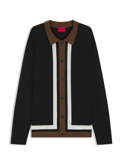 BUTTON-UP SWEATER WITH CONTRAST STRIPES