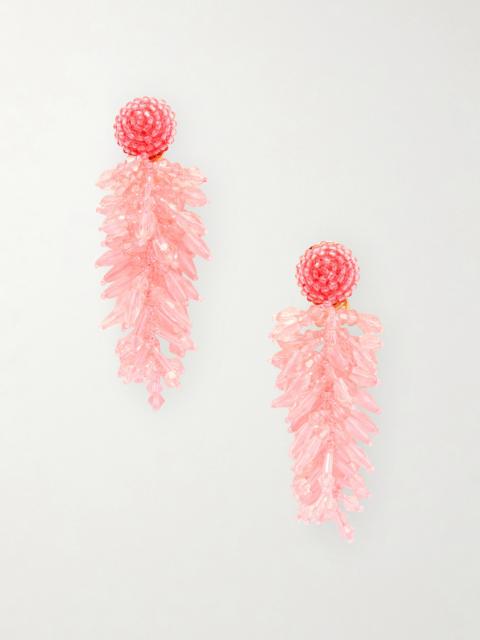 Cluster Tasseled Beaded Gold-tone Clip Earrings