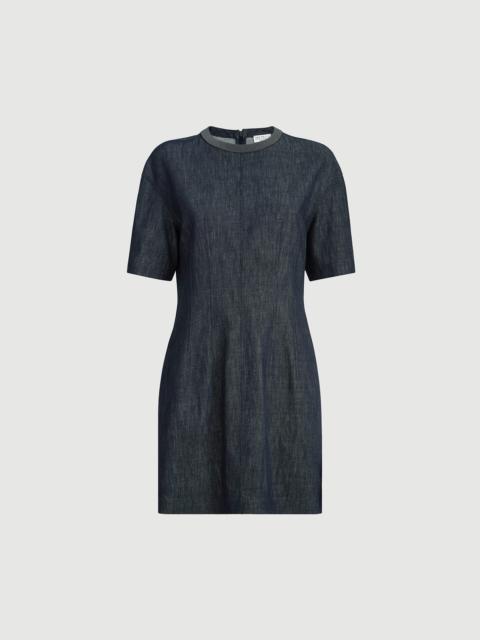 Cotton denim-effect twill t-shirt dress with precious collar