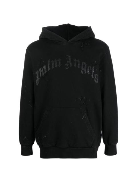 logo-print distressed hoodie