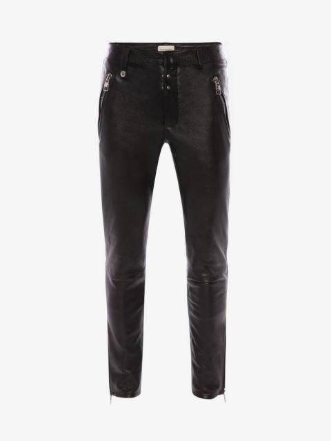 Mcqueen Classic Leather Biker Pants in Black