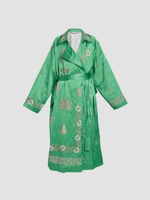 EMBELLISHED TEXTURED SATIN TRENCH COAT