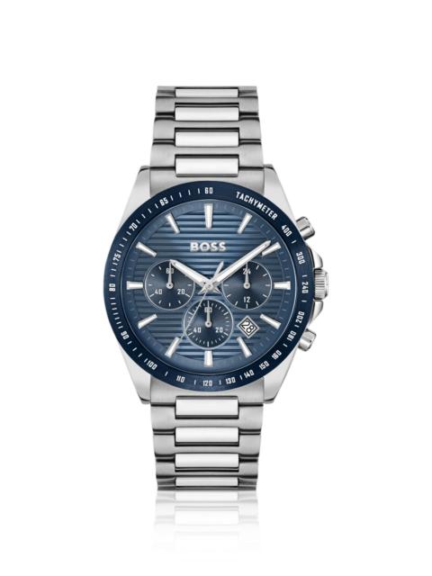 LINK-BRACELET CHRONOGRAPH WATCH WITH BLUE TEXTURED DIAL