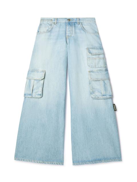 Light Blue Denim Wide-leg Cargo Pants