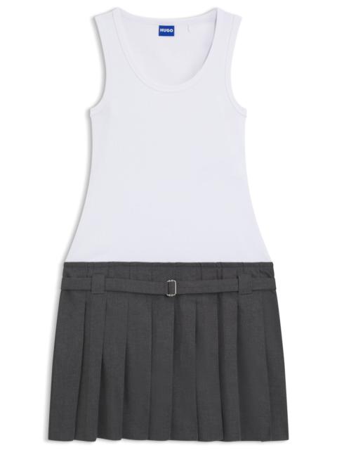 RIBBED TANK DRESS WITH PLEATED SKIRT