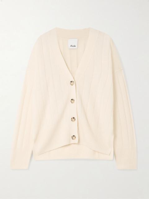 Ribbed cashmere and silk-blend cardigan Cream