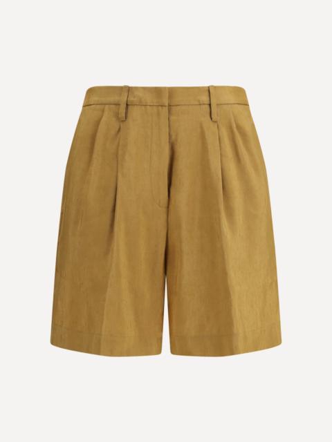 Slubbed linen and viscose Bermuda Pants with hook and zip closure