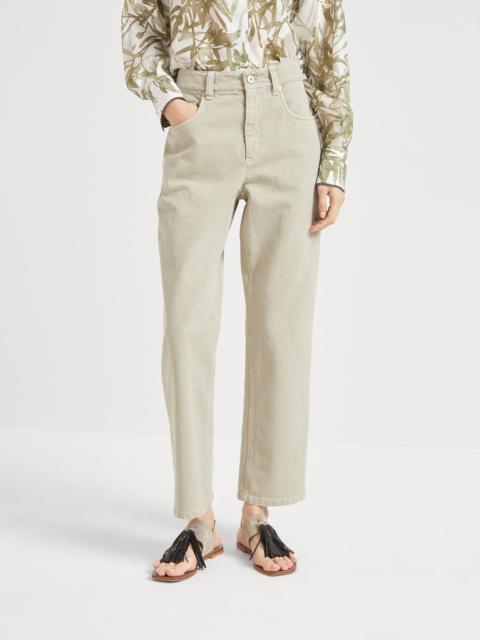 Dyed denim retro loose five-pocket trousers