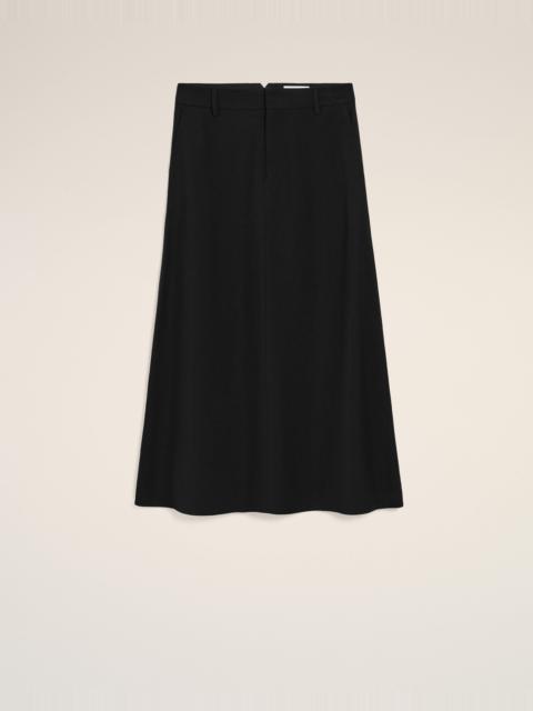 BLACK BLENDED LINEN TAILOR CONSTRUCTION LONG TRAPEZE SKIRT