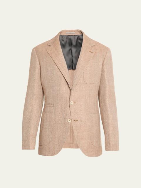 Men's Wool, Silk and Linen Herringbone Suit Jacket