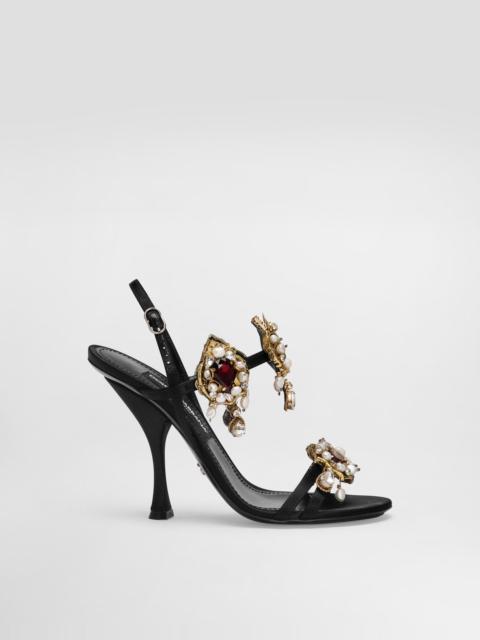 Satin sandals with embroidery