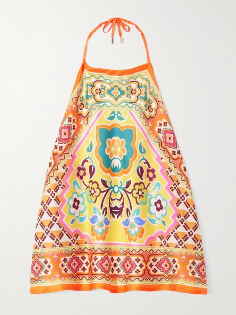 Printed silk-voile halterneck top Orange