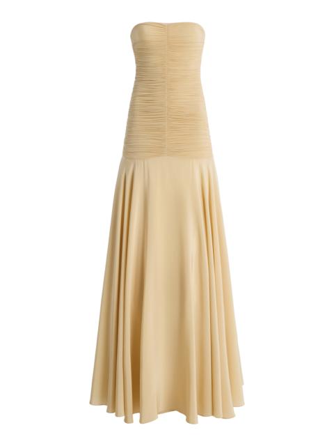 Norma Ruched Silk-Blend Jersey Maxi Dress ivory
