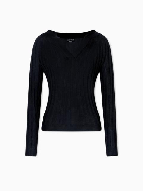 CREW-NECK RIB-KNIT JUMPER IN CASHMERE AND SILK
