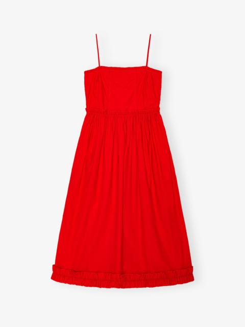 RED COTTON POPLIN STRAP DRESS