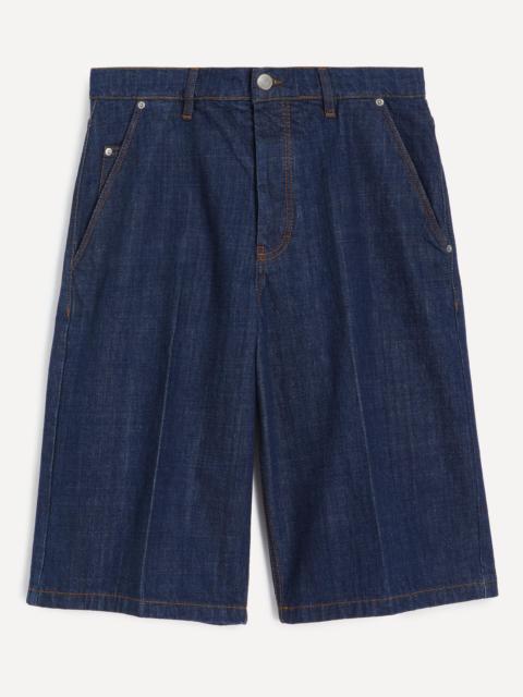 Blue Cotton Loose Bermuda Shorts