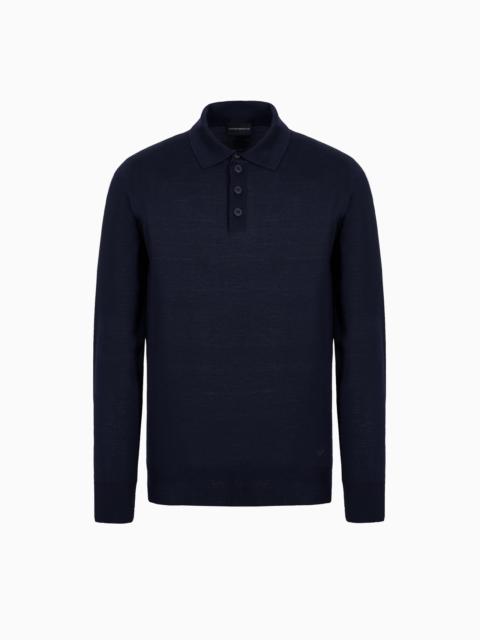 Virgin-wool jumper with polo-shirt collar