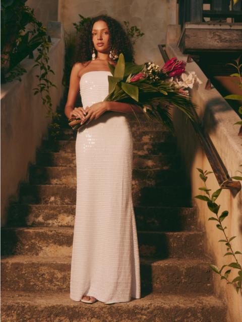 Sculpty Strapless Piano Sequin Dress in Macadamia