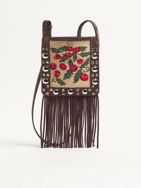 VALENTINO GARAVANI NELLCÔTE SMALL SHOULDER BAG IN JACQUARD SYNTHETIC RAFFIA AND FRINGES