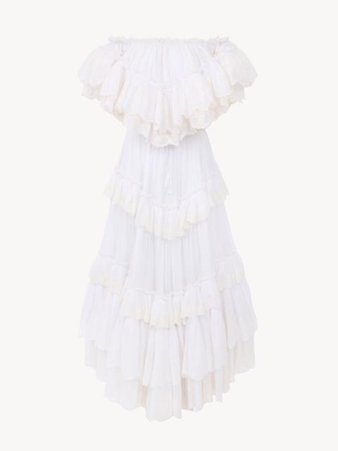 LONG RUFFLED DRESS IN COTTON VOILE