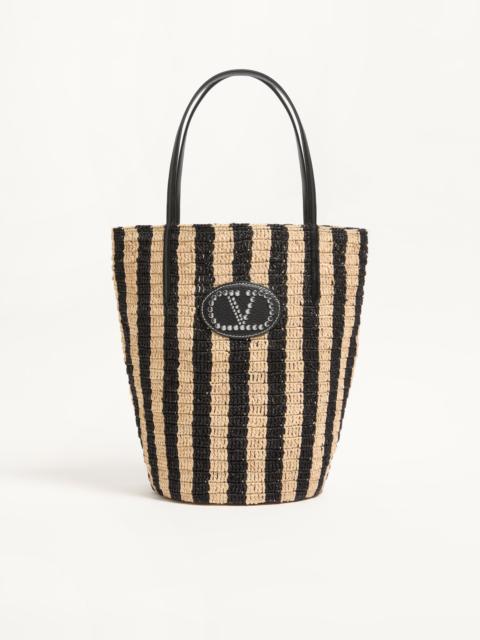 VALENTINO GARAVANI STRIPED RAFFIA SHOPPING BAG.