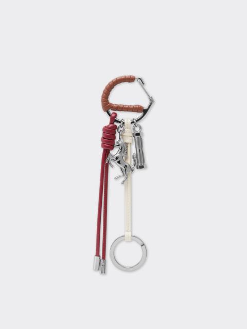 Multicolored metal and leather keyring with charm