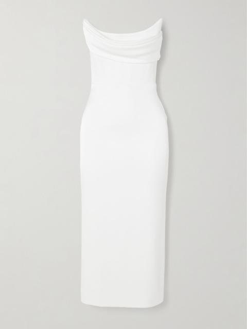 Strapless draped satin-crepe midi dress White