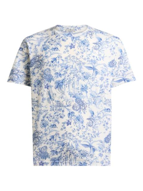 flora fauna motif cotton t-shirt