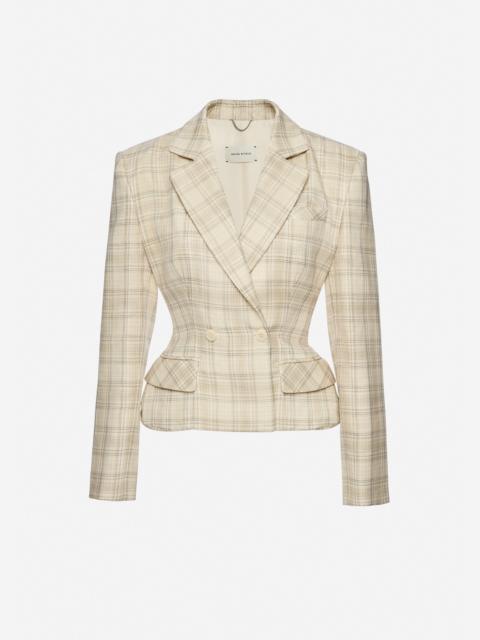Tailored cotton peplum blazer in cream check