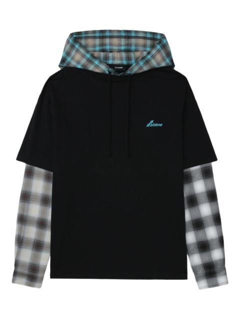 plaid-paneled hooded top