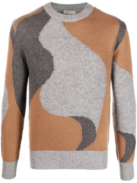 abstract-pattern knitted crew-neck jumper