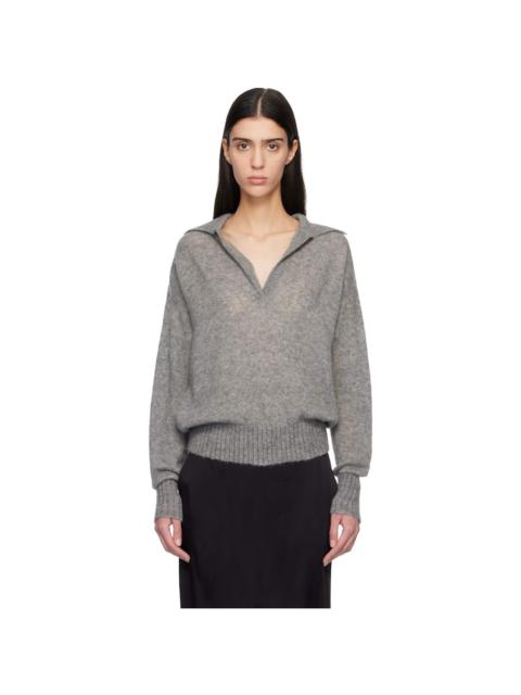 Gray Ultrasoft Cashmere Silk Oversized Open Polo