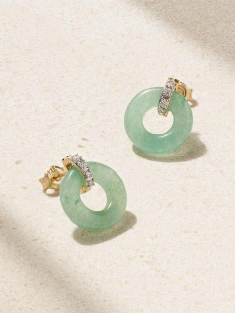 Donut 14-karat yellow and white gold, jade and diamond earrings Green