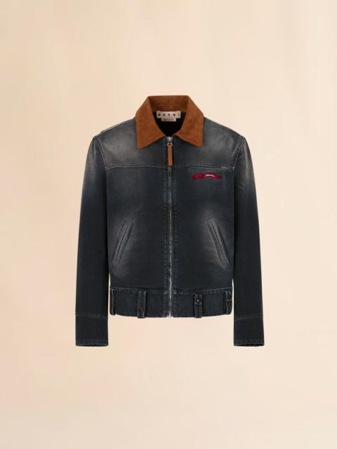 BLACK CANVAS JACKET WITH CONTRAST COLLAR