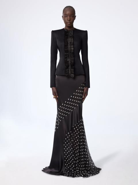 Black Crepe Satin Jacket With Front Pleat