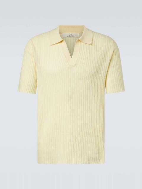 Ribbed-knit cashmere polo shirt