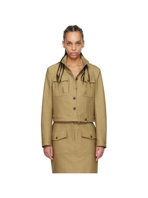 Khaki Stand Collar Cropped Safari Jacket