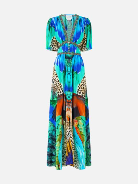 SHAPED WAISTBAND DRESS WITH FLUTTER SLEEVES