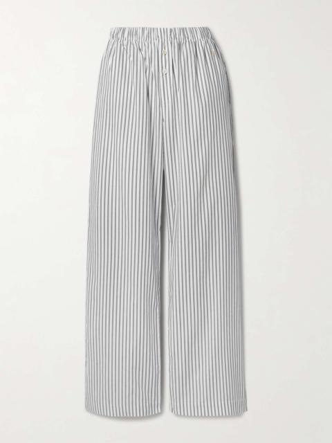 Striped cotton-poplin wide-leg pants White